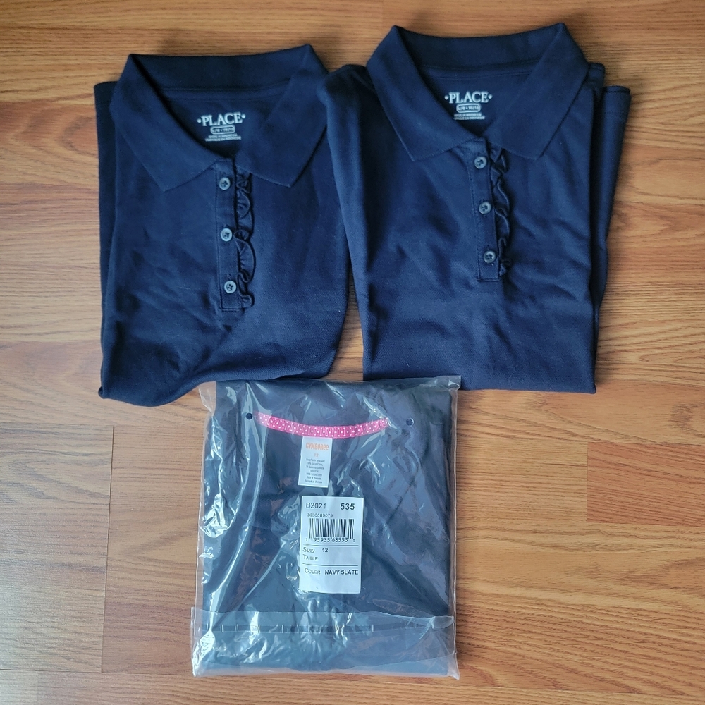 Bundle 3 New Navy Blue Ruffle Polos Girls Size 10